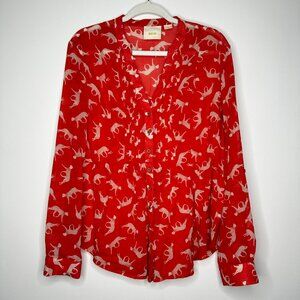 Maeve for Anthropologie Red Leopard Print Button Down Blouse | Size 10